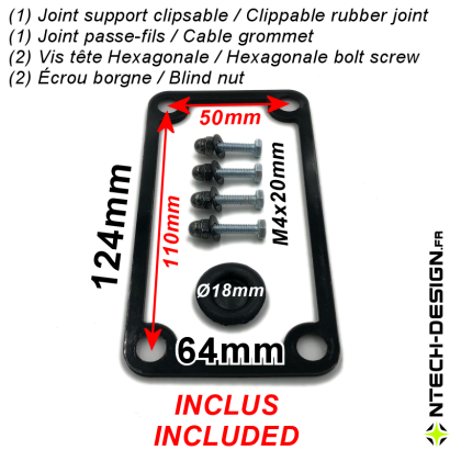 124x64-15 Support renforcé (Rectangulaire) avec accessoires applique murale / luminaire / lanterne (124x64mm - H 15mm)